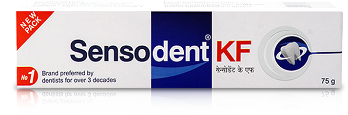 Sensodent Kf toothpaste packaging, 75g size, featuring brand logo